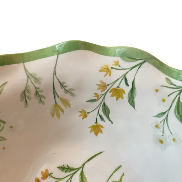 Shabby Chic Green Floral Bumblebee Melamine Serving Bowl 14" Round Scalloped NEW - Picture 3 of 13